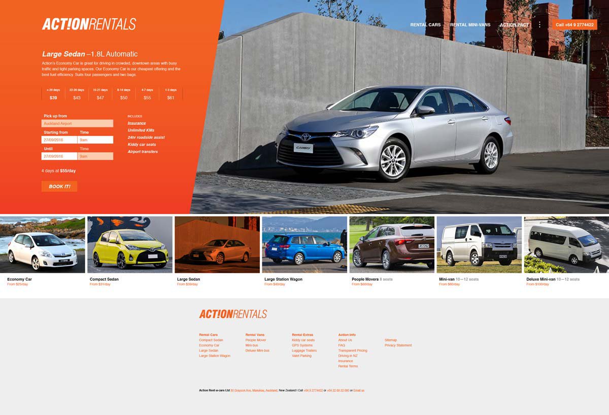 Action Rentals website concept 1 – Product page