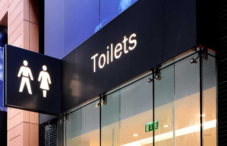 Sloane the pictogram typeface for the British Museum applied to a public toilet in Liverpool