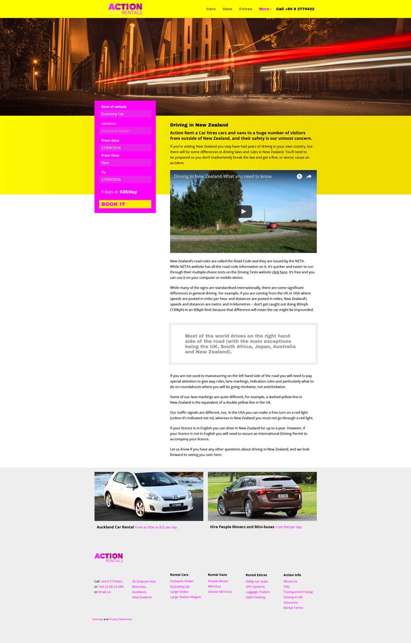 Action Rentals website concept 2 – Generic page